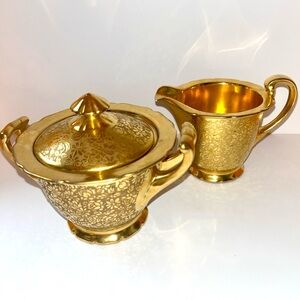 VTG Vintage Pickard Gold Floral Sugar and Creamer Set Made in Japan Maximalism